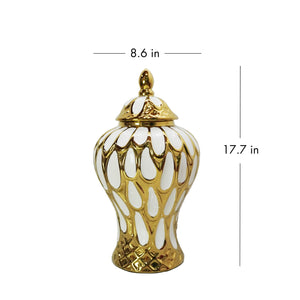 Homeroots 18" White And Gold Abstract Urn Ceramic Ginger Jar  Ceramic 571609