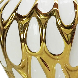 Homeroots 18" White And Gold Abstract Urn Ceramic Ginger Jar  Ceramic 571609