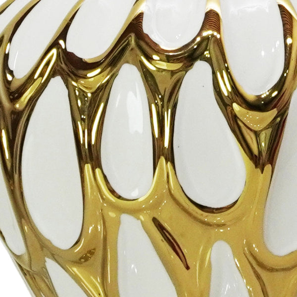 Homeroots 18" White And Gold Abstract Urn Ceramic Ginger Jar  Ceramic 571609