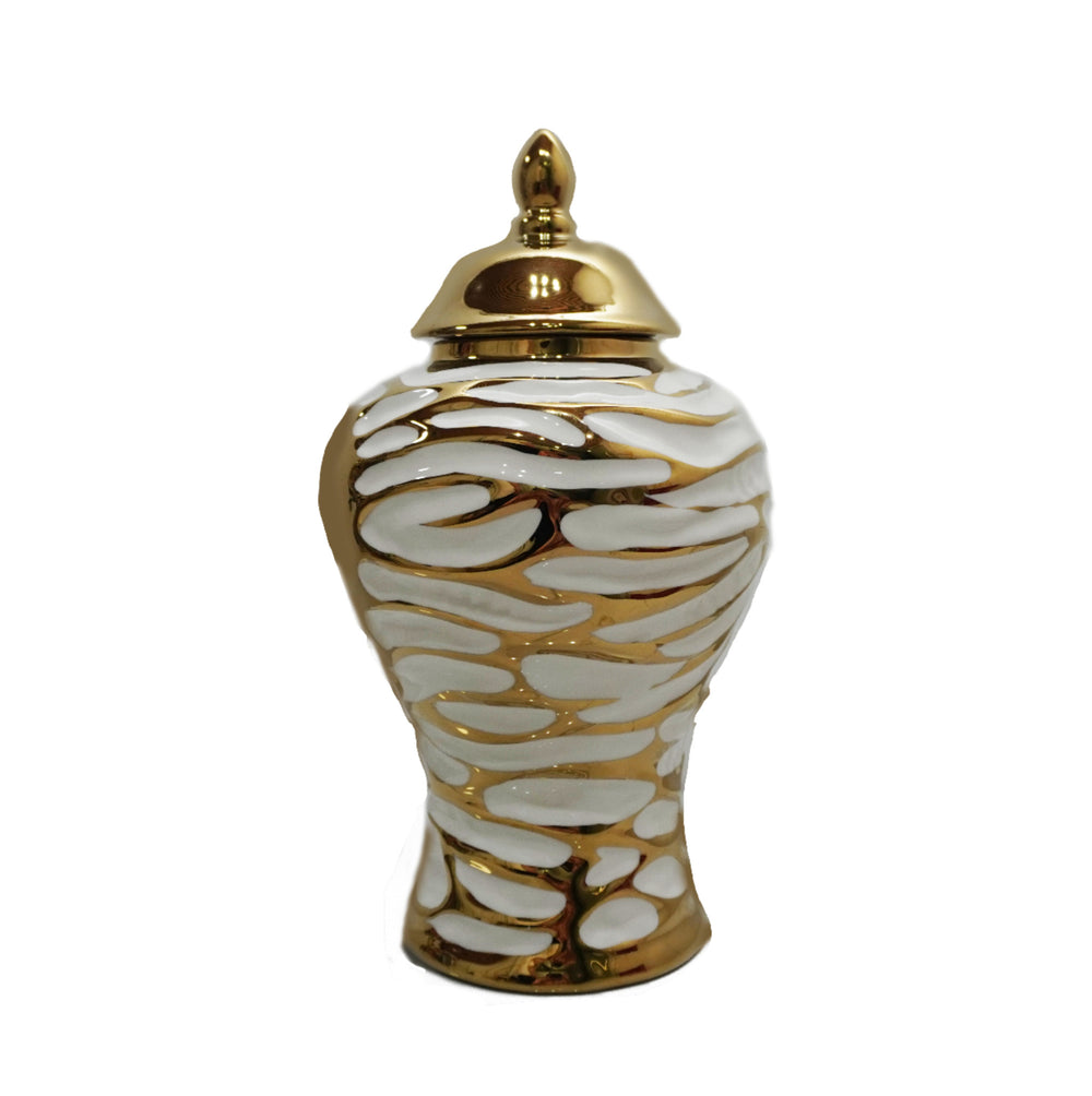 Homeroots 18" White And Gold Abstract Urn Ceramic Ginger Jar  Ceramic 571611