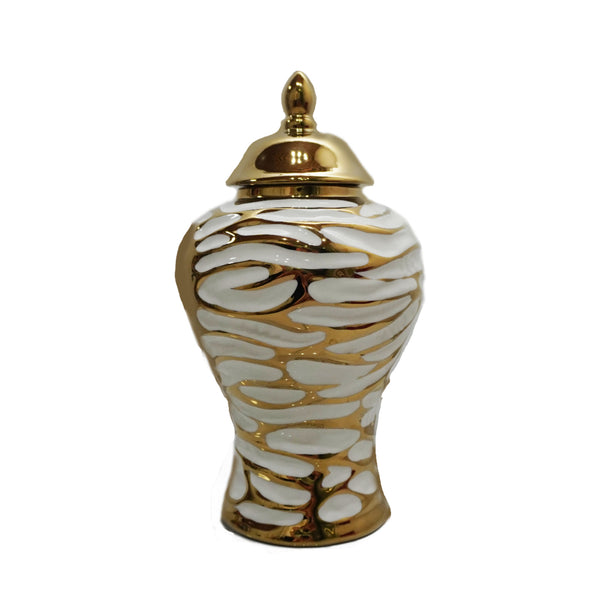 Homeroots 18" White And Gold Abstract Urn Ceramic Ginger Jar  Ceramic 571611