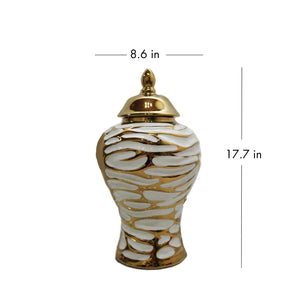 Homeroots 18" White And Gold Abstract Urn Ceramic Ginger Jar  Ceramic 571611