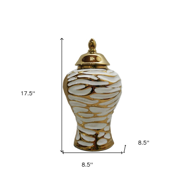 Homeroots 18" White And Gold Abstract Urn Ceramic Ginger Jar  Ceramic 571611