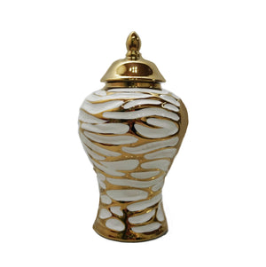 Homeroots 13" White And Gold Abstract Urn Ceramic Ginger Jar  Ceramic 571612