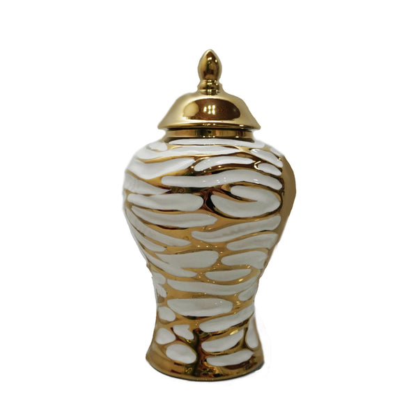 Homeroots 13" White And Gold Abstract Urn Ceramic Ginger Jar  Ceramic 571612