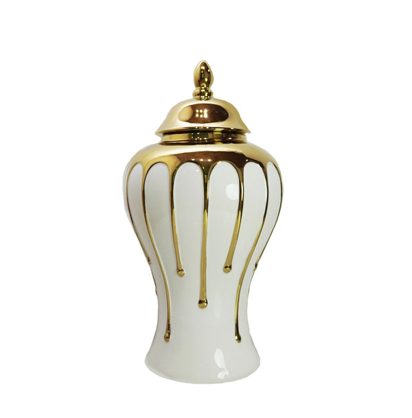 Homeroots 18" White And Gold Abstract Urn Ceramic Ginger Jar  Ceramic 571615