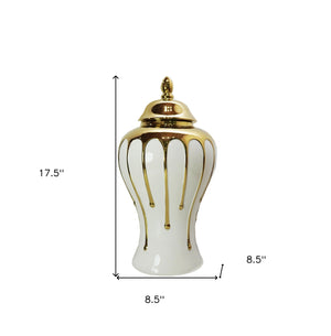Homeroots 18" White And Gold Abstract Urn Ceramic Ginger Jar  Ceramic 571615