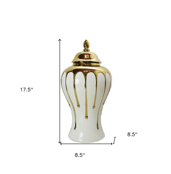 Homeroots 18" White And Gold Abstract Urn Ceramic Ginger Jar  Ceramic 571615