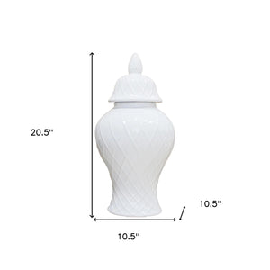 Homeroots 21" White Geometric Urn Ceramic Ginger Jar  Ceramic 571617