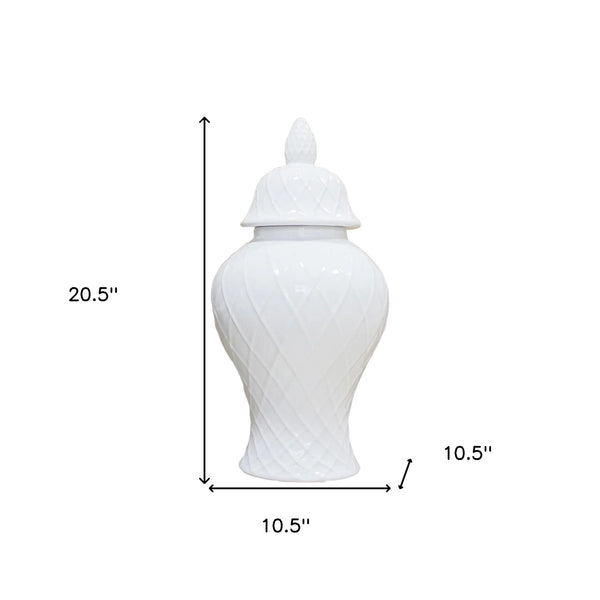 Homeroots 21" White Geometric Urn Ceramic Ginger Jar  Ceramic 571617
