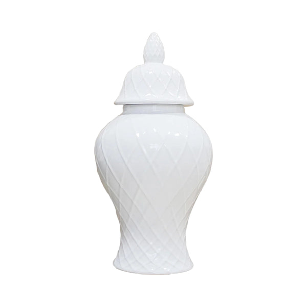 Homeroots 21" White Geometric Urn Ceramic Ginger Jar  Ceramic 571617