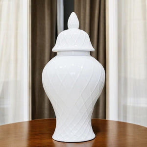 Homeroots 21" White Geometric Urn Ceramic Ginger Jar  Ceramic 571617