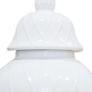 Homeroots 21" White Geometric Urn Ceramic Ginger Jar  Ceramic 571617