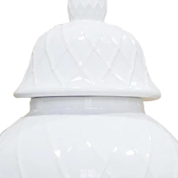 Homeroots 21" White Geometric Urn Ceramic Ginger Jar  Ceramic 571617