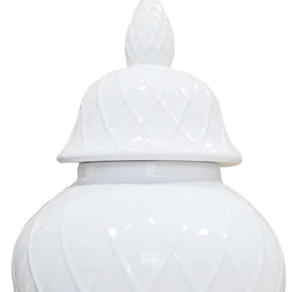 Homeroots 21" White Geometric Urn Ceramic Ginger Jar  Ceramic 571617