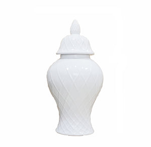 Homeroots 17" White Geometric Urn Ceramic Ginger Jar  Ceramic 571618