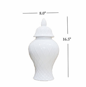 Homeroots 17" White Geometric Urn Ceramic Ginger Jar  Ceramic 571618