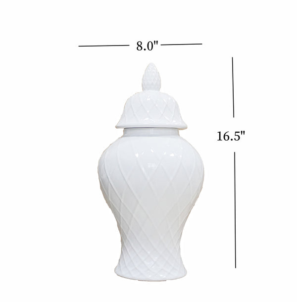 Homeroots 17" White Geometric Urn Ceramic Ginger Jar  Ceramic 571618
