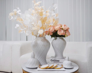 Homeroots 17" White Geometric Urn Ceramic Ginger Jar  Ceramic 571618