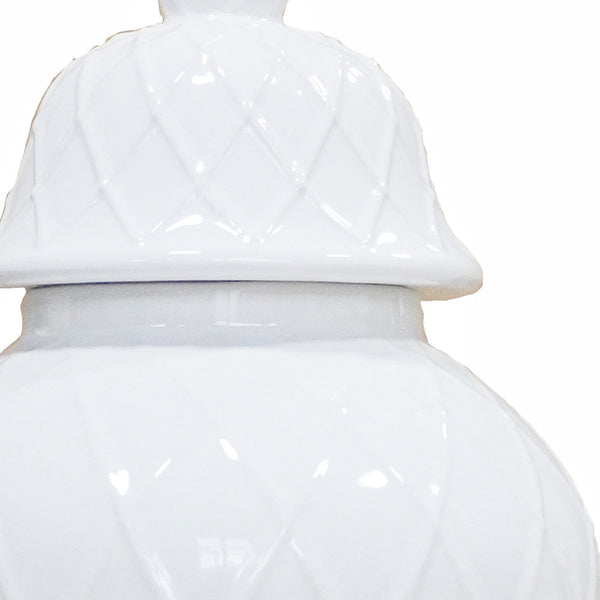 Homeroots 17" White Geometric Urn Ceramic Ginger Jar  Ceramic 571618