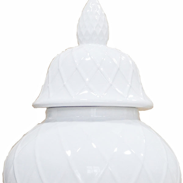 Homeroots 17" White Geometric Urn Ceramic Ginger Jar  Ceramic 571618