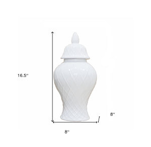 Homeroots 17" White Geometric Urn Ceramic Ginger Jar  Ceramic 571618