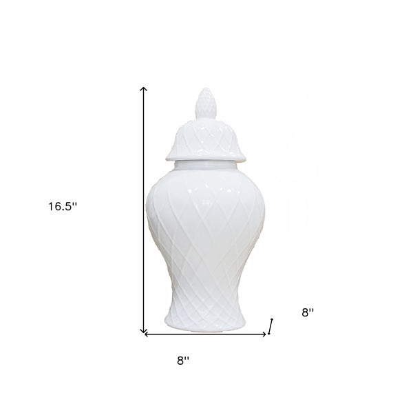 Homeroots 17" White Geometric Urn Ceramic Ginger Jar  Ceramic 571618