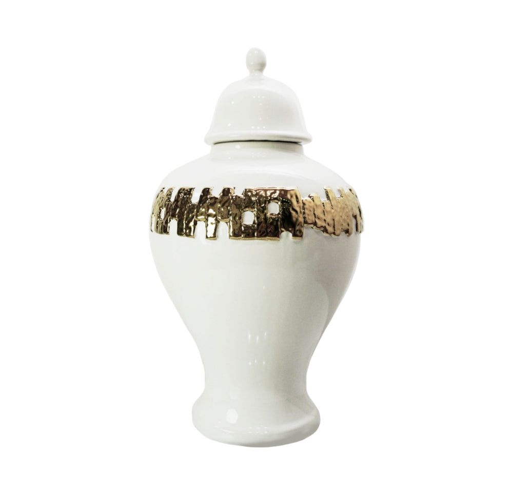 Homeroots 22" White And Gold Abstract Urn Ceramic Ginger Jar  Ceramic 571622