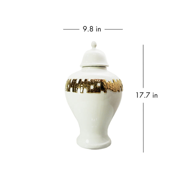 Homeroots 18" White And Gold Urn Ceramic Ginger Jar With Sculptural Details  Ceramic 571623