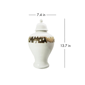 Homeroots 14" White And Gold Abstract Urn Ceramic Ginger Jar  Ceramic 571624