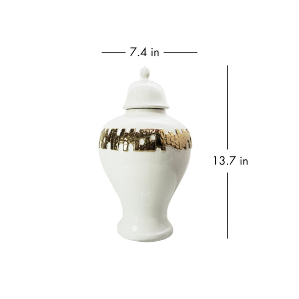 Homeroots 14" White And Gold Abstract Urn Ceramic Ginger Jar  Ceramic 571624