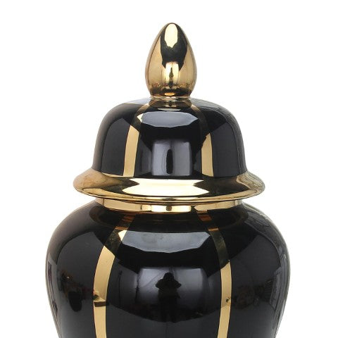Homeroots 14" Black And Gold Striped Urn Ceramic Ginger Jar – Elegant Accent For Modern Home Decor & Storage  Ceramic 571625