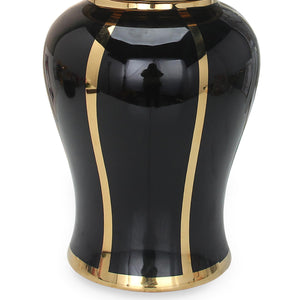 Homeroots 14" Black And Gold Striped Urn Ceramic Ginger Jar – Elegant Accent For Modern Home Decor & Storage  Ceramic 571625