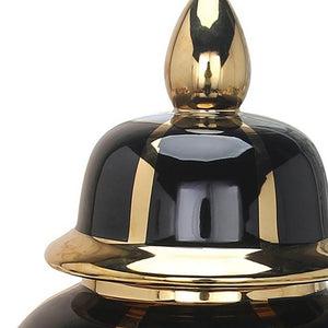 Homeroots 14" Black And Gold Striped Urn Ceramic Ginger Jar – Elegant Accent For Modern Home Decor & Storage  Ceramic 571625