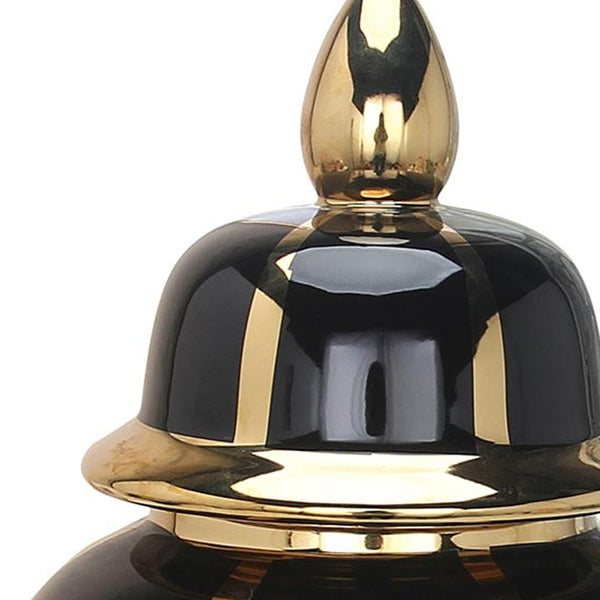 Homeroots 14" Black And Gold Striped Urn Ceramic Ginger Jar – Elegant Accent For Modern Home Decor & Storage  Ceramic 571625