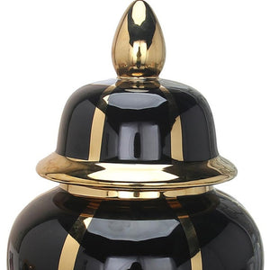 Homeroots 14" Black And Gold Striped Urn Ceramic Ginger Jar – Elegant Accent For Modern Home Decor & Storage  Ceramic 571625