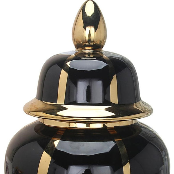 Homeroots 14" Black And Gold Striped Urn Ceramic Ginger Jar – Elegant Accent For Modern Home Decor & Storage  Ceramic 571625