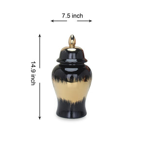 Homeroots 14" Black And Gold Abstract Urn Ceramic Ginger Jar - Stylish Decorative Accent For Modern Homes  Ceramic 571629