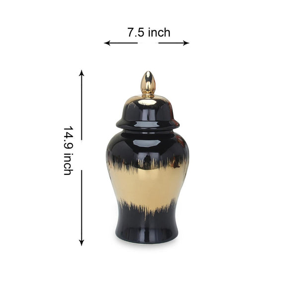 Homeroots 14" Black And Gold Abstract Urn Ceramic Ginger Jar - Stylish Decorative Accent For Modern Homes  Ceramic 571629