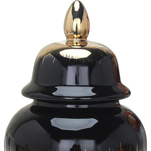 Homeroots 14" Black And Gold Abstract Urn Ceramic Ginger Jar - Stylish Decorative Accent For Modern Homes  Ceramic 571629
