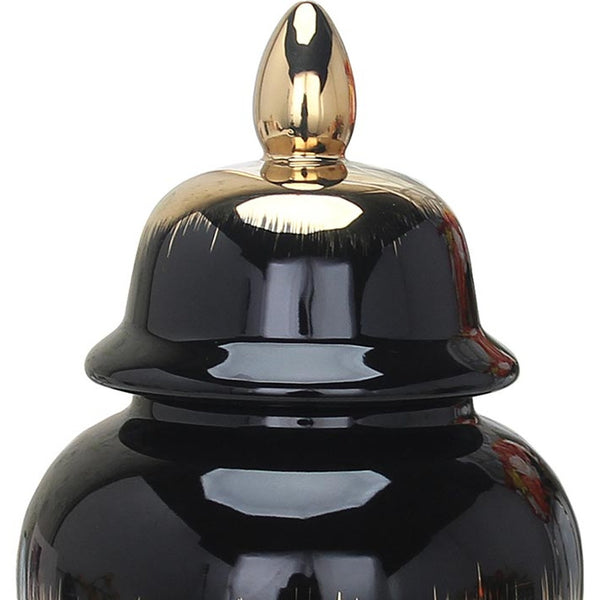 Homeroots 14" Black And Gold Abstract Urn Ceramic Ginger Jar - Stylish Decorative Accent For Modern Homes  Ceramic 571629