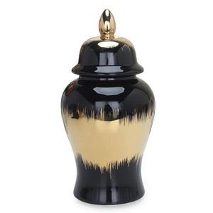 Homeroots 14" Black And Gold Abstract Urn Ceramic Ginger Jar - Stylish Decorative Accent For Modern Homes  Ceramic 571629