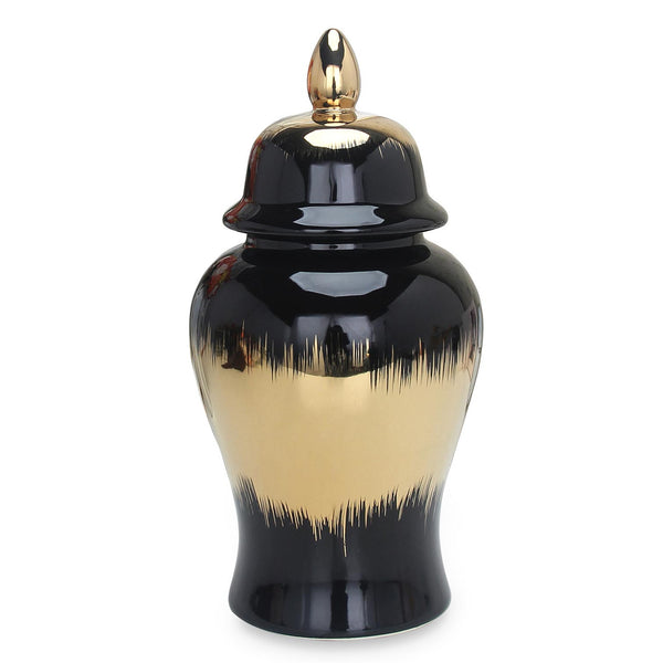 Homeroots 14" Black And Gold Abstract Urn Ceramic Ginger Jar - Stylish Decorative Accent For Modern Homes  Ceramic 571629