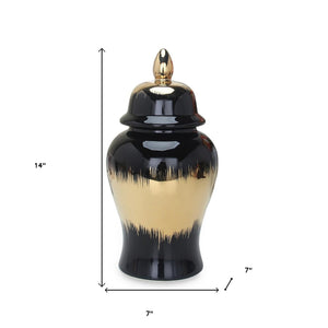 Homeroots 14" Black And Gold Abstract Urn Ceramic Ginger Jar - Stylish Decorative Accent For Modern Homes  Ceramic 571629