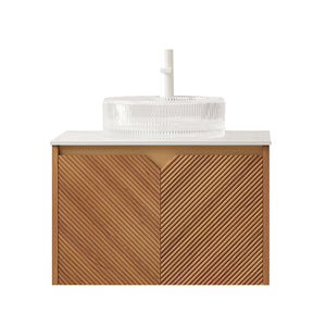 English Elm Dina Floating Bathroom Vanity with Sintered Stone Top and Crystal Glass Basin W2615S00649