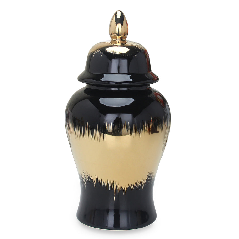 Homeroots 19" Black And Gold Color Block Urn Ceramic Ginger Jar  Ceramic 571630