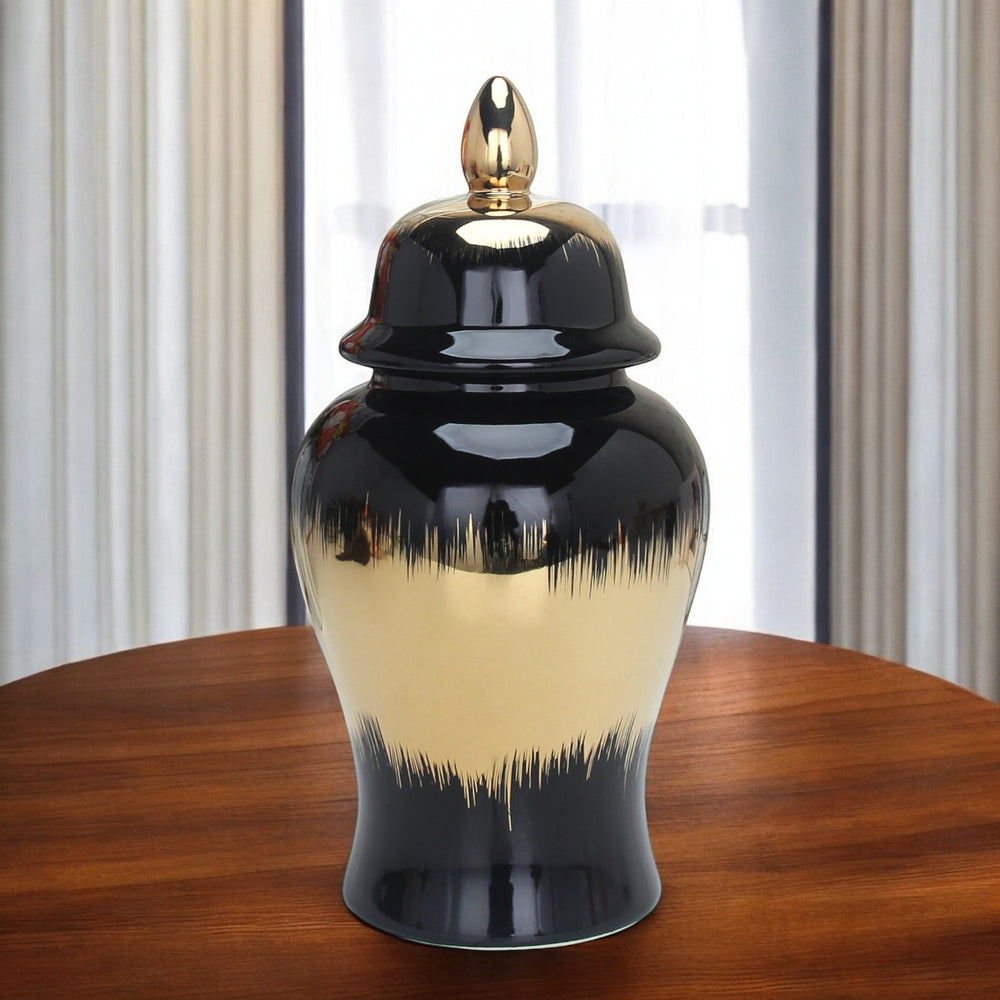 Homeroots 19" Black And Gold Color Block Urn Ceramic Ginger Jar  Ceramic 571630