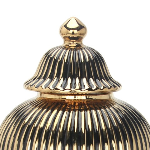 Homeroots 12" Black And Gold Striped Urn Ceramic Ginger Jar - Chic Decorative Accent For Modern Interiors  Ceramic 571631