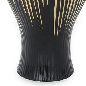 Homeroots 17" Black And Gold Striped Urn Ceramic Ginger Jar  Ceramic 571632