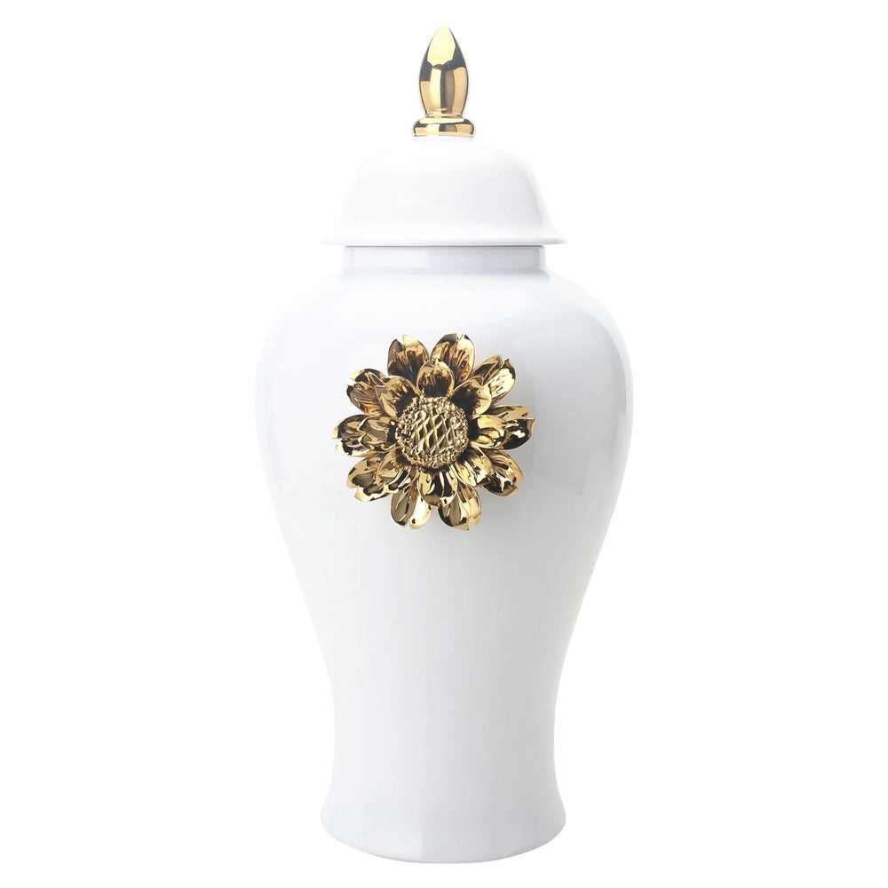 Homeroots 19" White And Gold Urn Ceramic Ginger Jar With Sculptural Details  Ceramic 571635